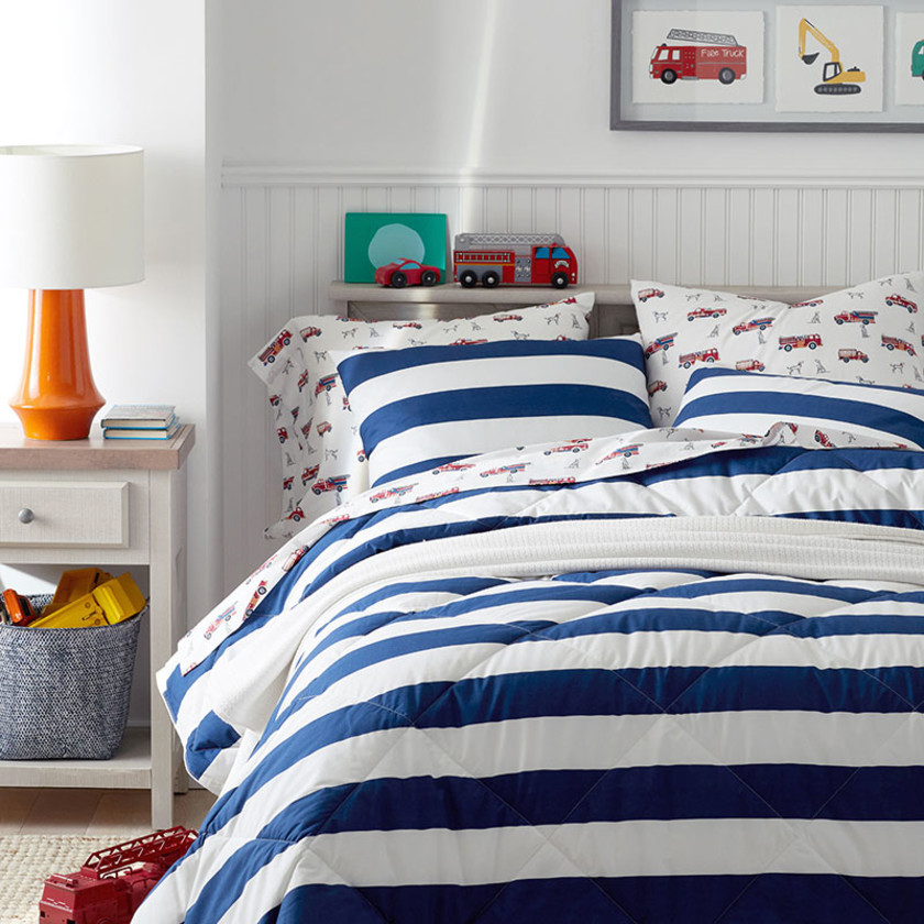 Awning Stripe Classic Soft Cotton Comforter - Navy/White, Full,Navy/White