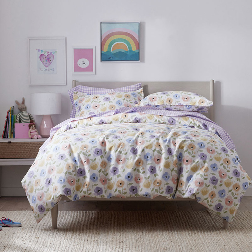 Pastel Poppies Classic Cool Organic Cotton Percale Comforter Set - White, Full/Queen,White Multi