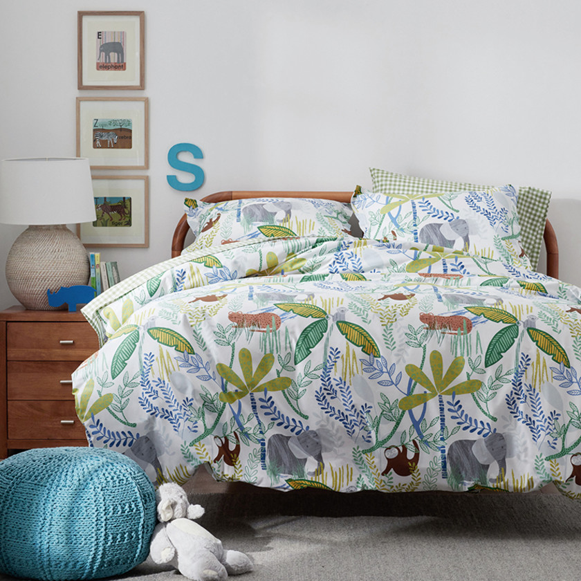 Jungle Classic Cool Organic Cotton Percale Bed Sheet Set - White Multi, Twin,White Multi