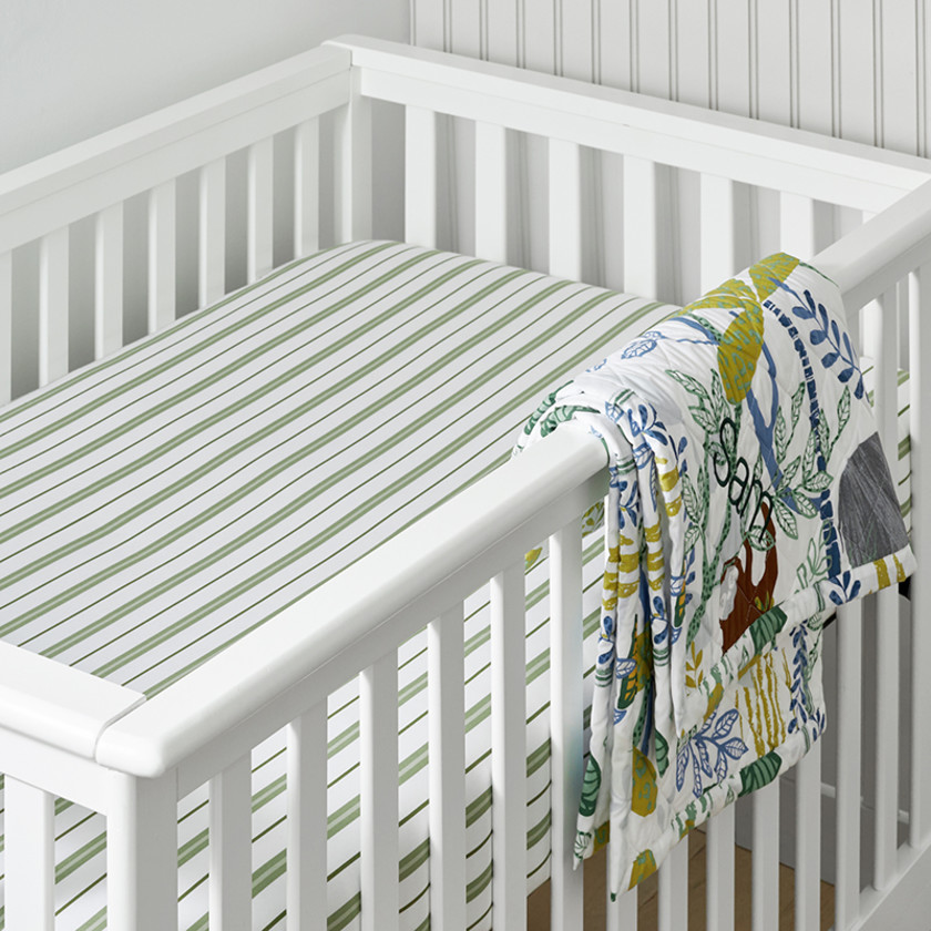Vertical Stripes Classic Cool Organic Cotton Percale Fitted Crib Sheet - Moss,Moss