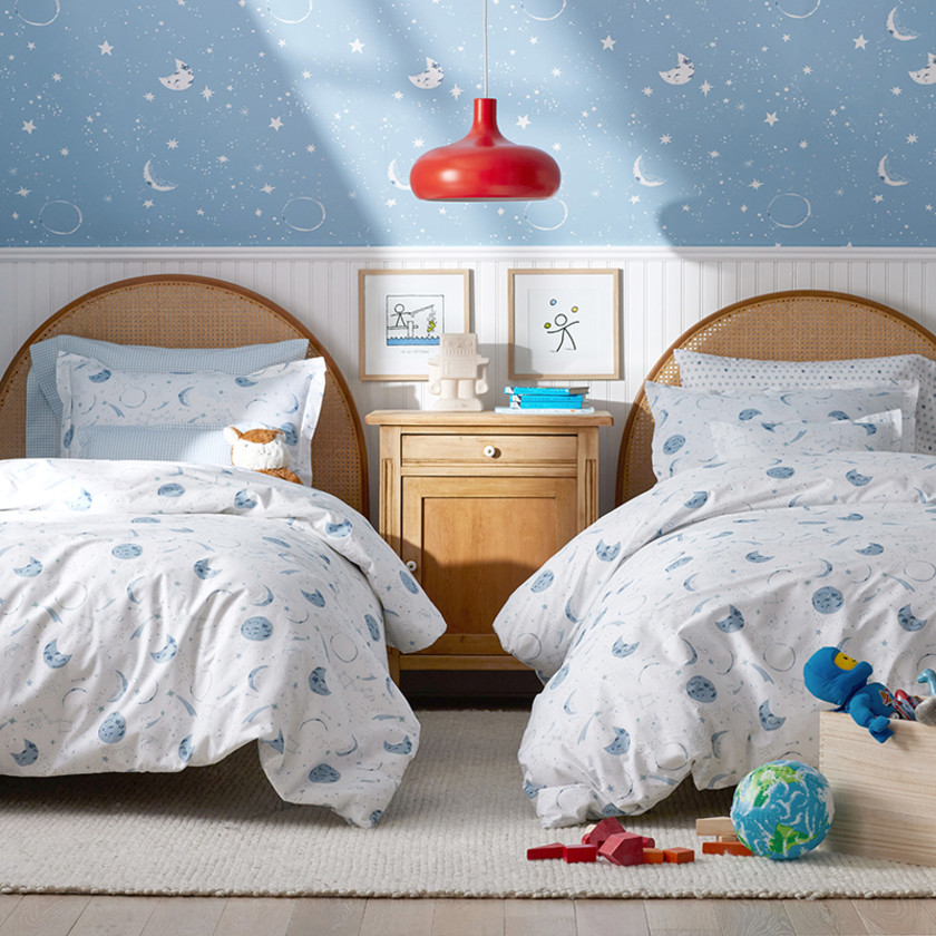 Night Sky Classic Cool Organic Cotton Percale Sheet Set - Blue, Twin,