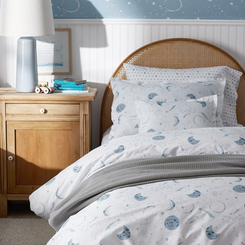 Night Sky Classic Cool Organic Cotton Percale Sheet Set - Blue, Toddler,Night Sky White
