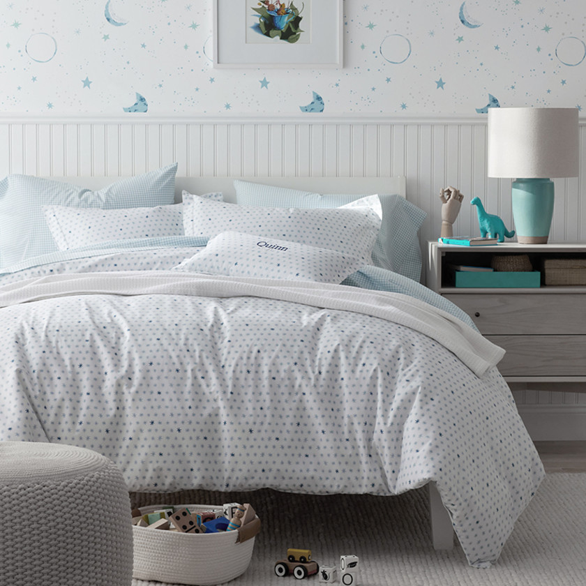 Ditsy Star Classic Cool Organic Cotton Percale Bed Sheet Set - Blue, Twin XL,Ditsy Star Blue