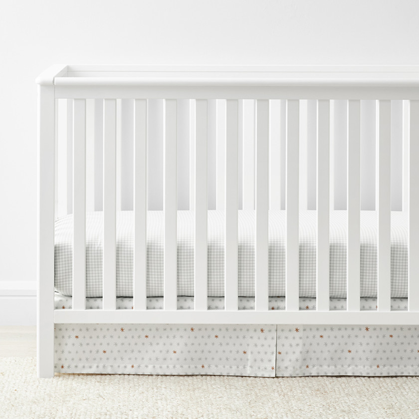 Ditsy Star Classic Cool Organic Cotton Percale Tailored Crib Skirt - Gray,Ditsy Star Gray