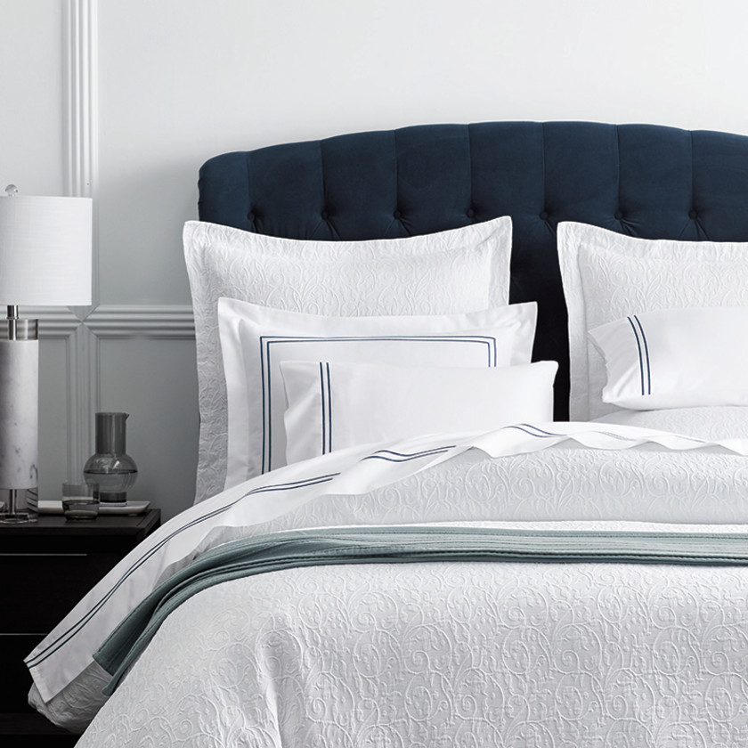 Dorset Stripe Luxe Smooth Egyptian Cotton Sateen Duvet Cover - Blue, Full,Blue