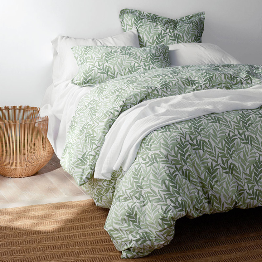 Tulum Leaf Classic Cool Cotton Percale Sham - Moss Green, Standard,Moss Green