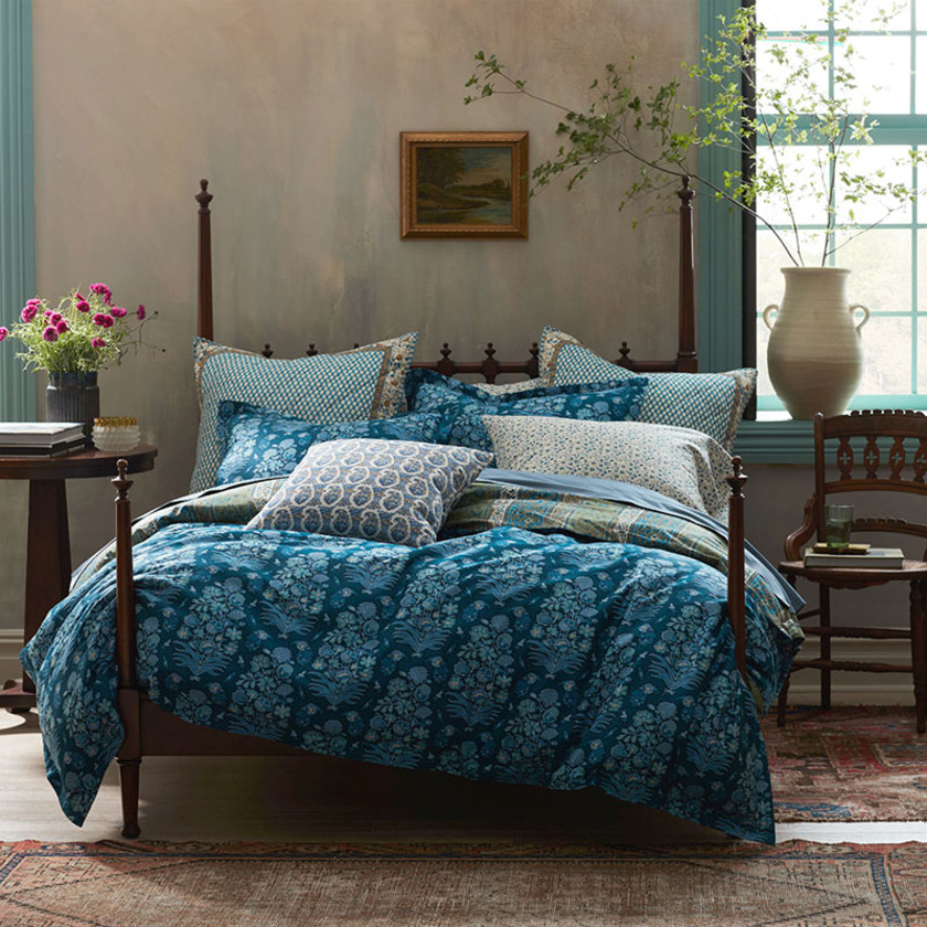 Nawab Floral Premium Smooth Sateen Reversible Duvet Cover - Blue Multi, Twin/Twin XL,Blue Multi