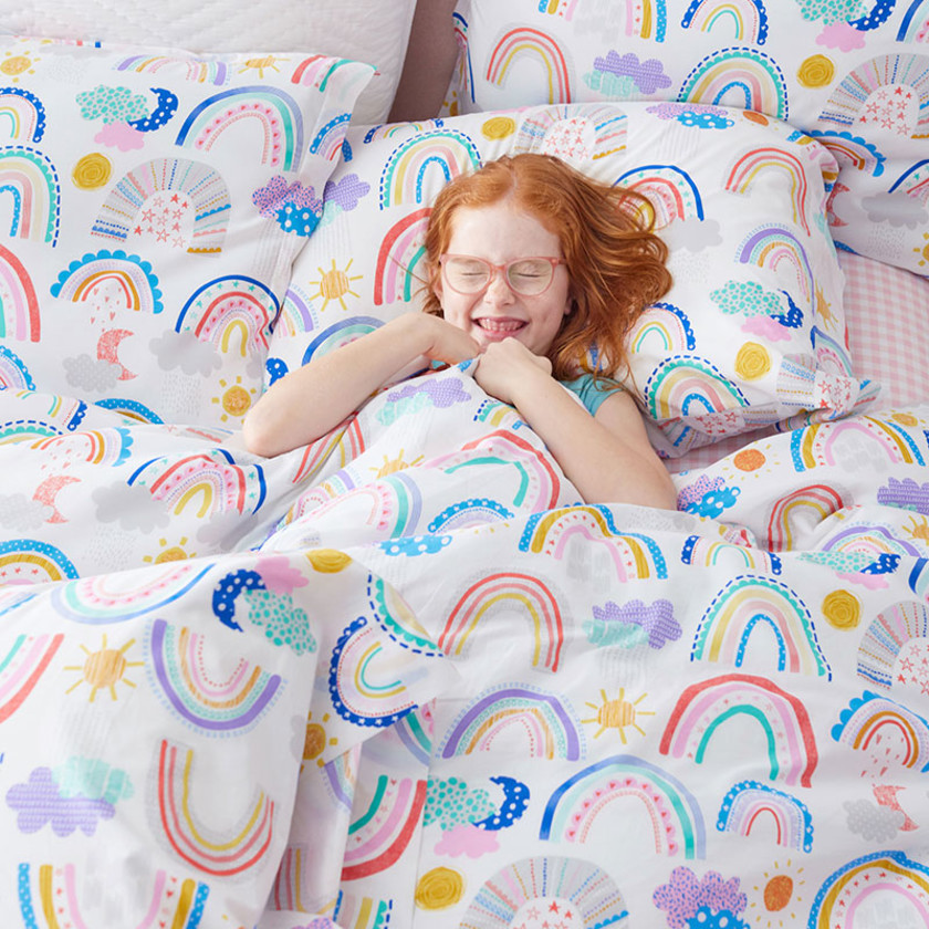Magical Rainbows Classic Cool Organic Cotton Percale Bed Sheet Set - White Multi, Twin,White Multi
