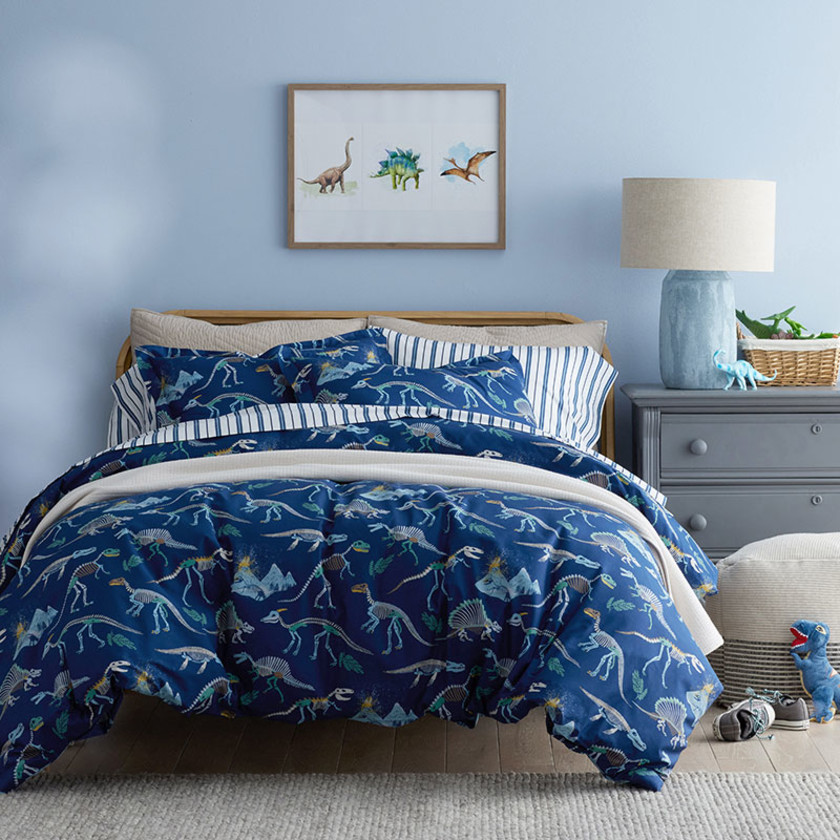 Dinoland Classic Cool Organic Cotton Percale Bed Sheet Set - Navy Multi, Twin,Navy Multi