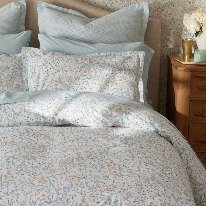 Clemencia Classic Cool Cotton Percale Duvet Cover - Mini Floral Pale Blue, Full,Mini Floral Pale Blue