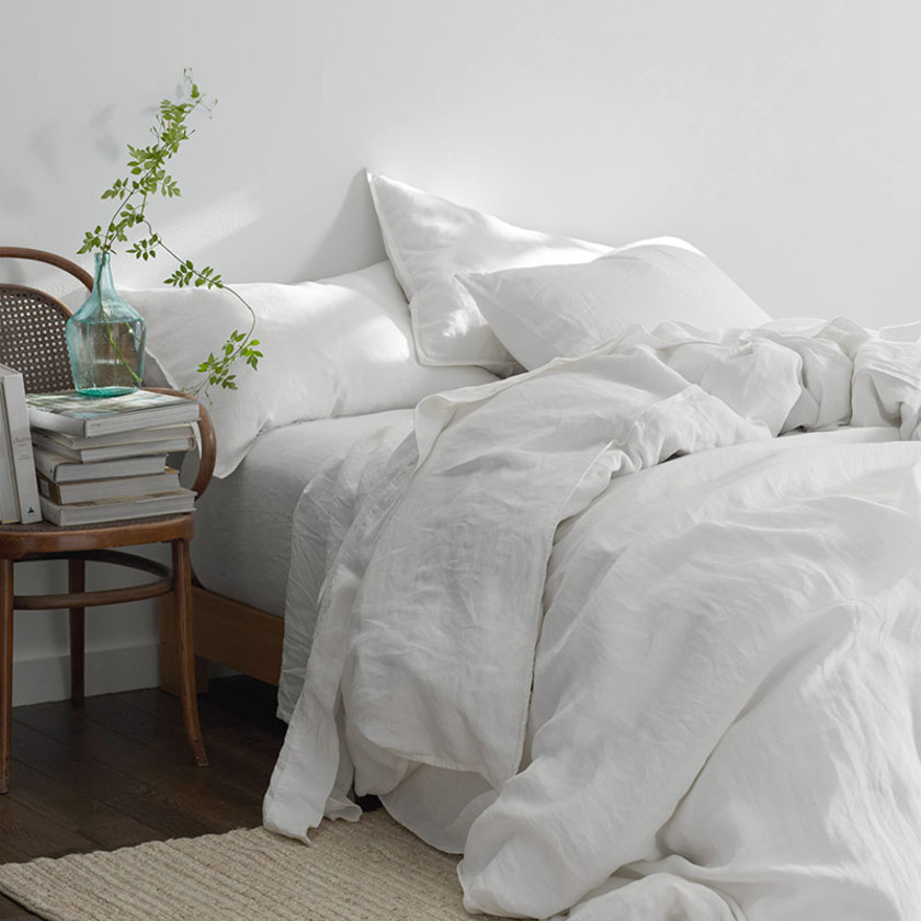 Premium Breathable Washed Linen Solid Pillowcase Set - White, Standard,White
