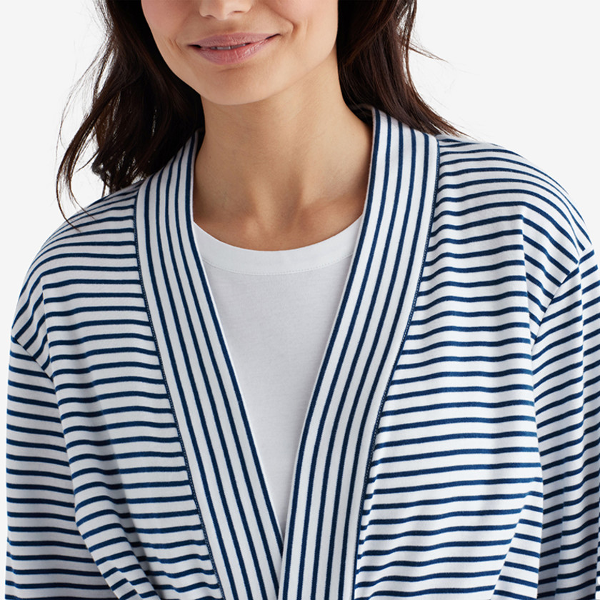 Yarn-Dyed Stripe Pima Cotton Women's Kimono Robe - Navy/White, XXL,Navy/White