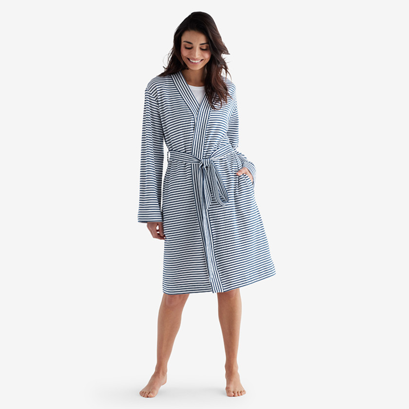 Yarn-Dyed Stripe Pima Cotton Women's Kimono Robe