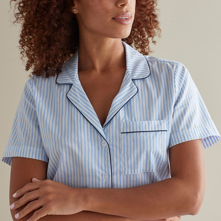 Printed Poplin Women's Short Set - Blue Stripe, XXL,Blue Stripe