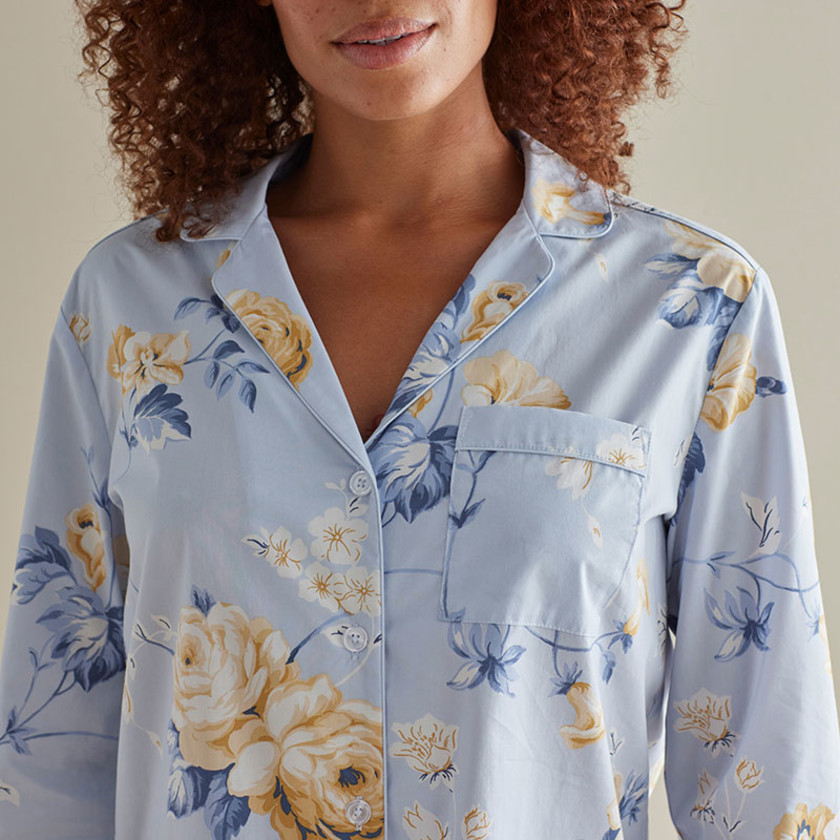 Printed Poplin Women's Nightshirt - Blue Floral, XXL,Blue Floral