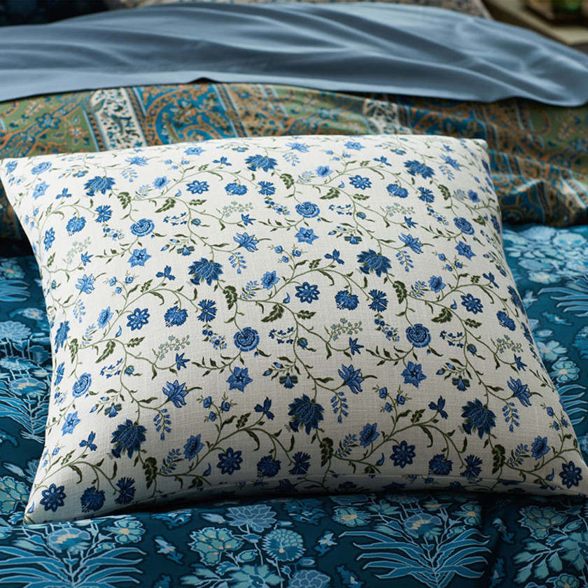 Misha Floral Decorative Square Pillow Cover - Blue Multi,Blue Multi