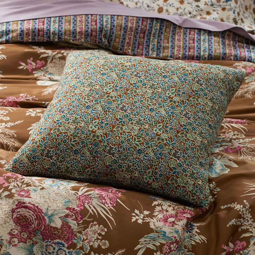 Neel Floral Decorative Square Pillow Cover - Brown Multi,Brown Multi