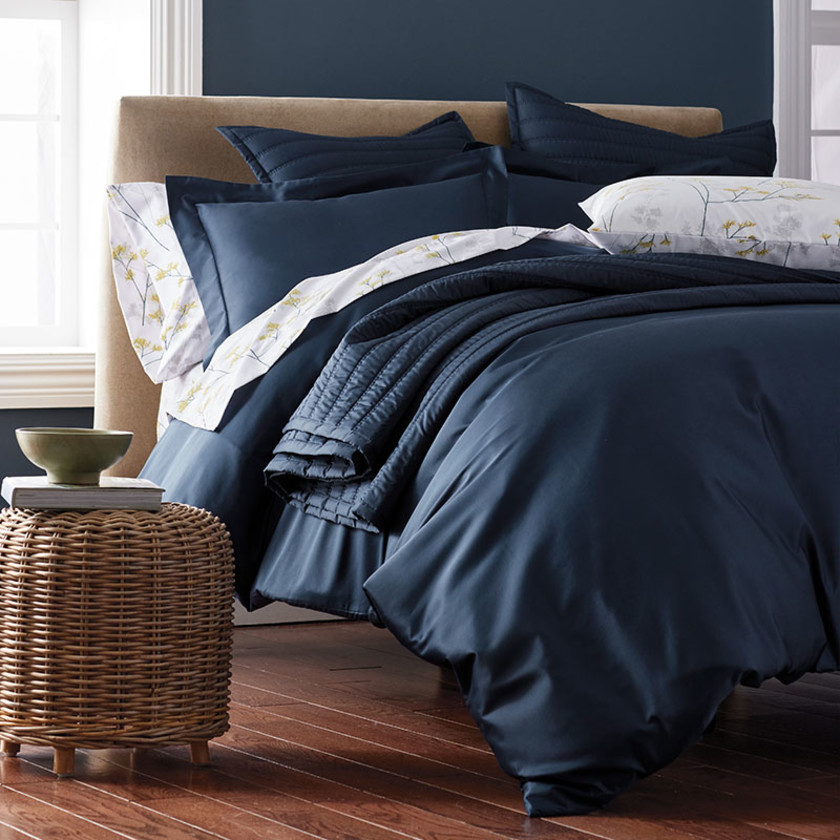 Premium Smooth Supima® Cotton Wrinkle-Free Sateen Flat Bed Sheet - Midnight Blue, Queen,Midnight Blue